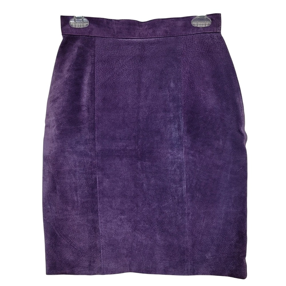 Vintage‎ BB Dakota Purple Suede Leather Pencil Skirt High Waisted Snap Vent